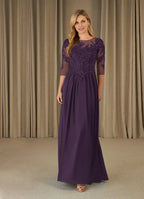 Plum Dress Scoop A-Line Mother Of The Bride Evening Dress Fashion Three-Quarter Sleeve Back Zip Plus Size Mother Of The Groom Dresses