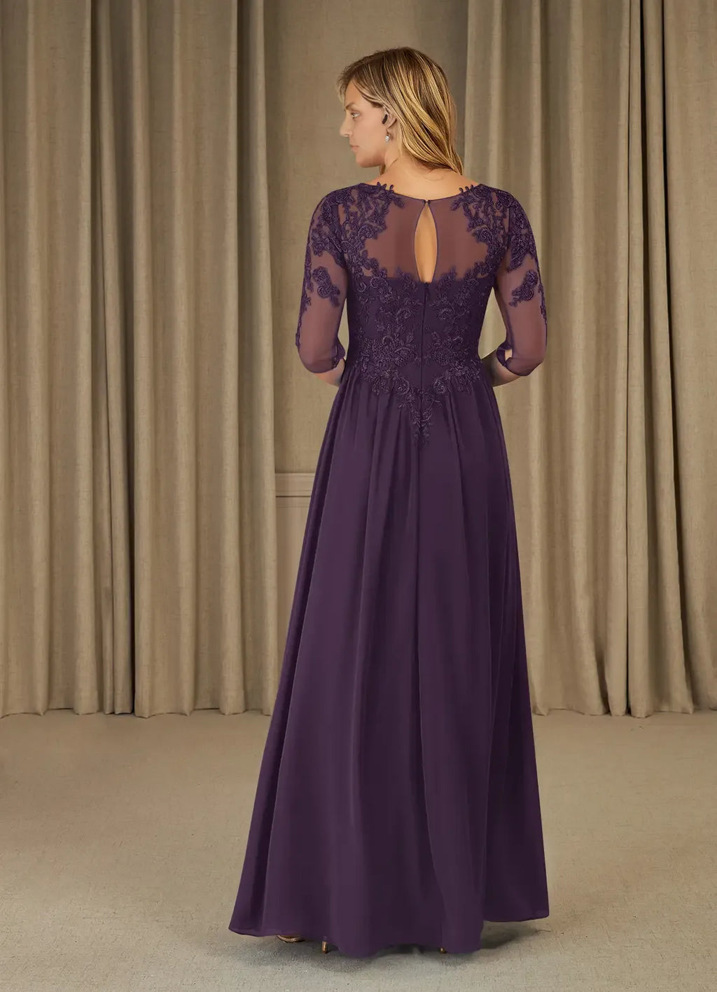 Plum Dress Scoop A-Line Mother Of The Bride Evening Dress Fashion Three-Quarter Sleeve Back Zip Plus Size Mother Of The Groom Dresses