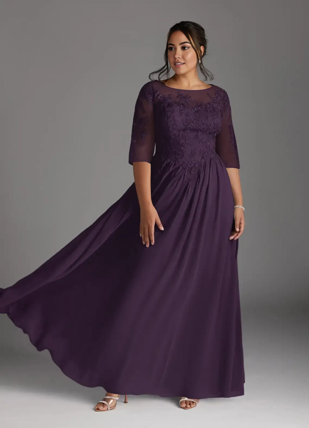 Plum Dress Scoop A-Line Mother Of The Bride Evening Dress Fashion Three-Quarter Sleeve Back Zip Plus Size Mother Of The Groom Dresses