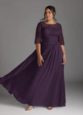 Plum Dress Scoop A-Line Mother Of The Bride Evening Dress Fashion Three-Quarter Sleeve Back Zip Plus Size Mother Of The Groom Dresses