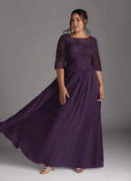 Plum Dress Scoop A-Line Mother Of The Bride Evening Dress Fashion Three-Quarter Sleeve Back Zip Plus Size Mother Of The Groom Dresses