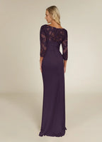 Plum Dress Elegant Sheath Dress Floor-Length Three-Quarter Sleeve Keyhole Back Scoop Neck Mother of the Bride Dress