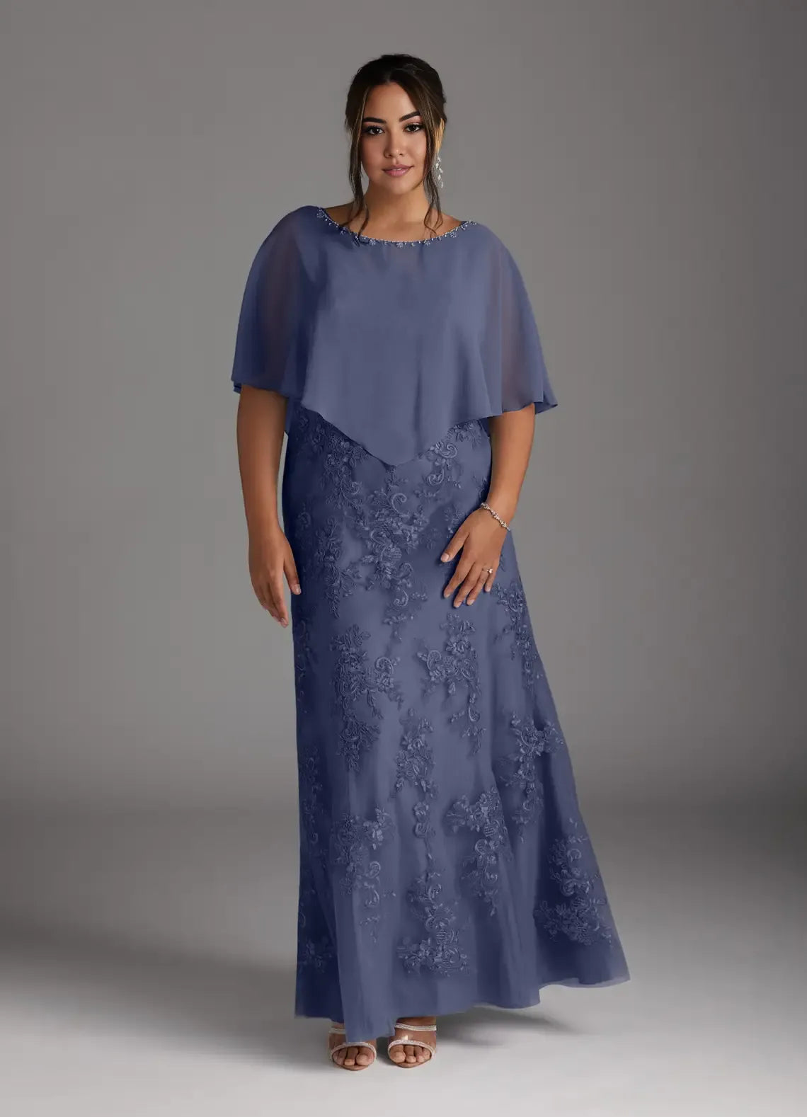 Dress Elegant Stormy Mermaid Vintage Dress Floor-Length Plus Size Mother Of The Bride Dress Cape Sleeve Keyhole Back Mother of the Bride Dress