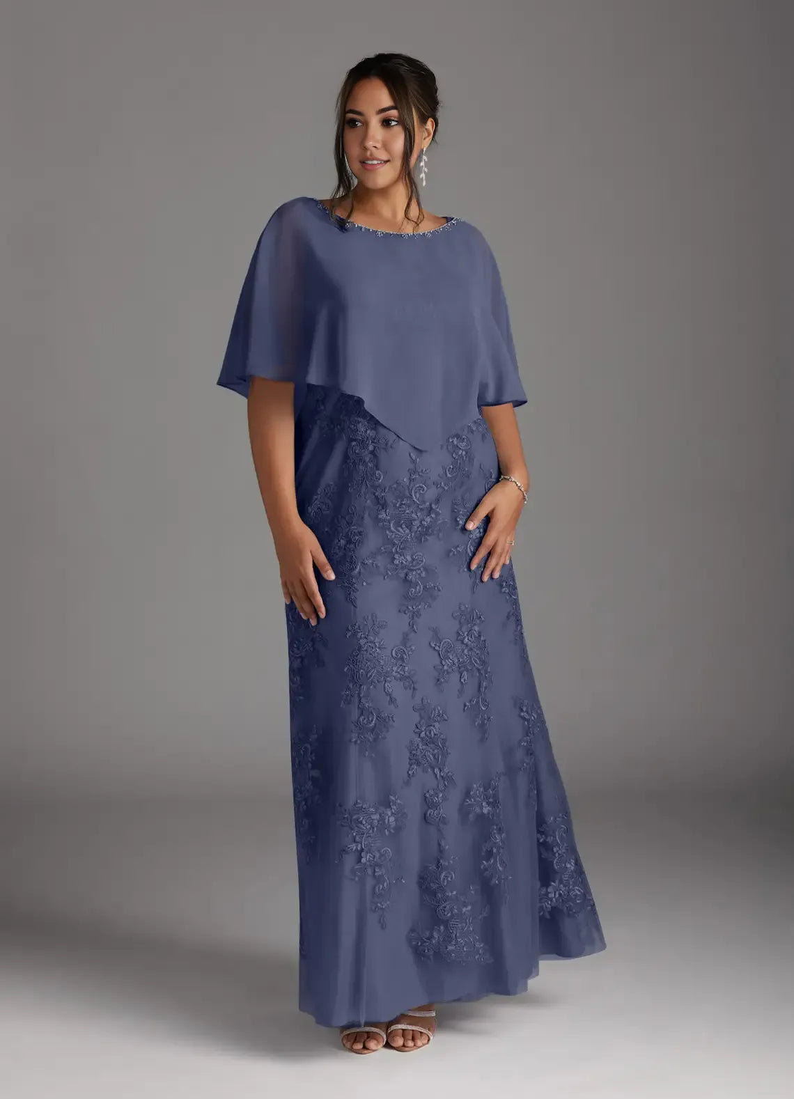 Dress Elegant Stormy Mermaid Vintage Dress Floor-Length Plus Size Mother Of The Bride Dress Cape Sleeve Keyhole Back Mother of the Bride Dress