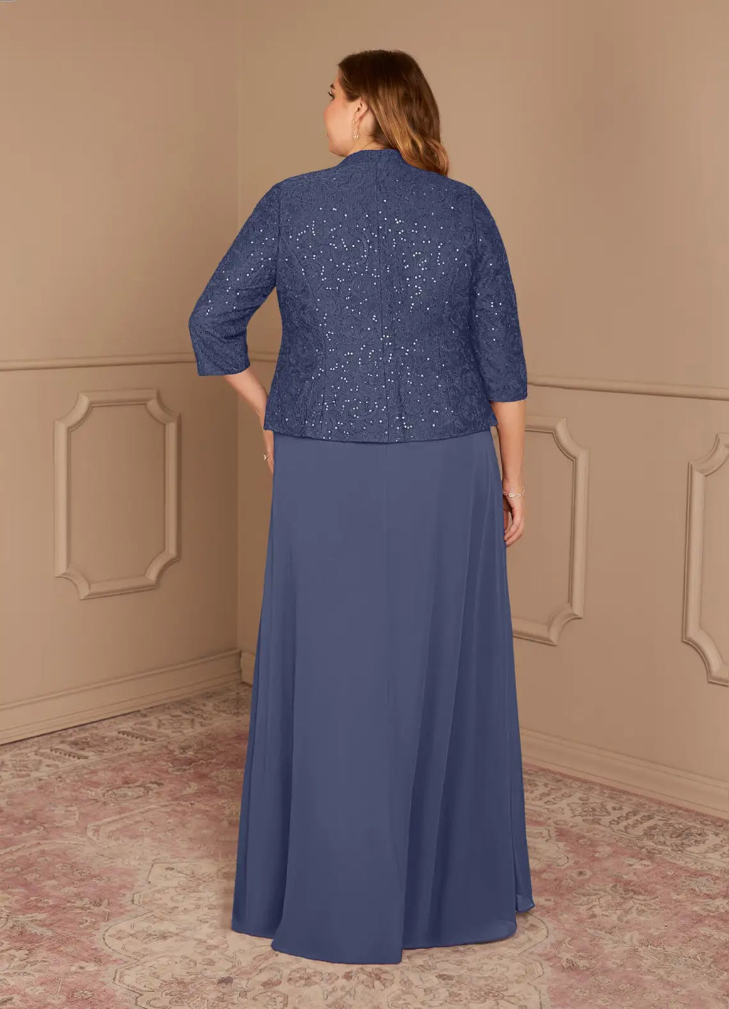 Dress Stormy Sheath Square Neck Sequins Plus Size Mother Of The Bride Dress Floor-Length Three-Quarter Sleeve Scoop Back Mother of the Bride Dress