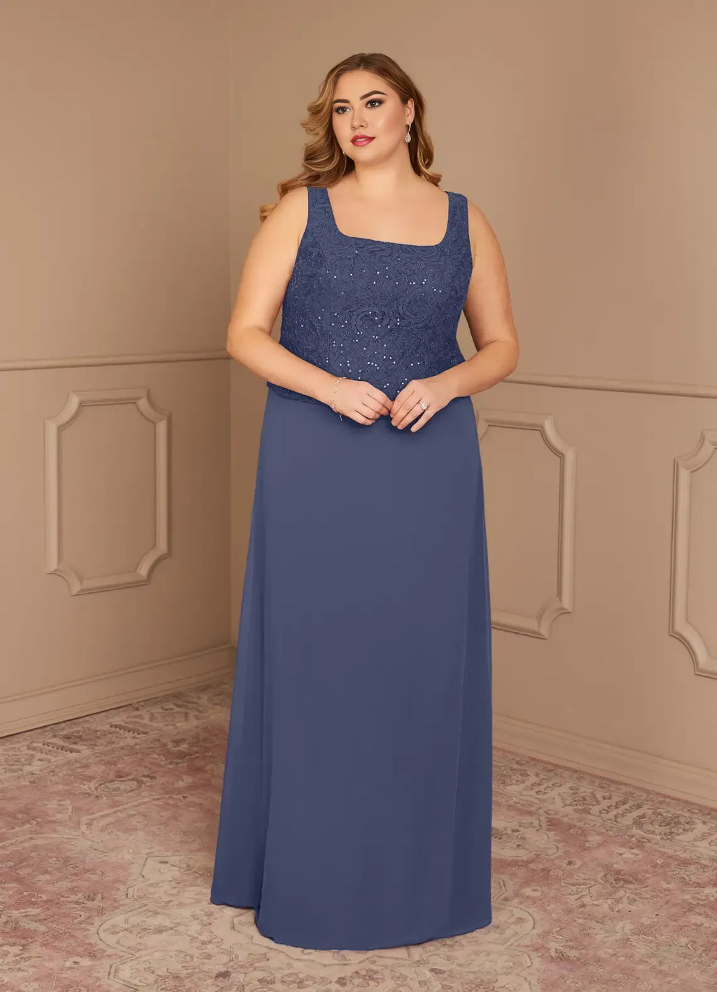 Dress Stormy Sheath Square Neck Sequins Plus Size Mother Of The Bride Dress Floor-Length Three-Quarter Sleeve Scoop Back Mother of the Bride Dress