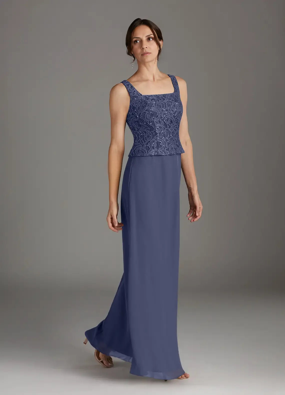 Dress Stormy Sheath Square Neck Sequins Dress Floor-Length Three-Quarter Sleeve Scoop Back Mother of the Bride Dress