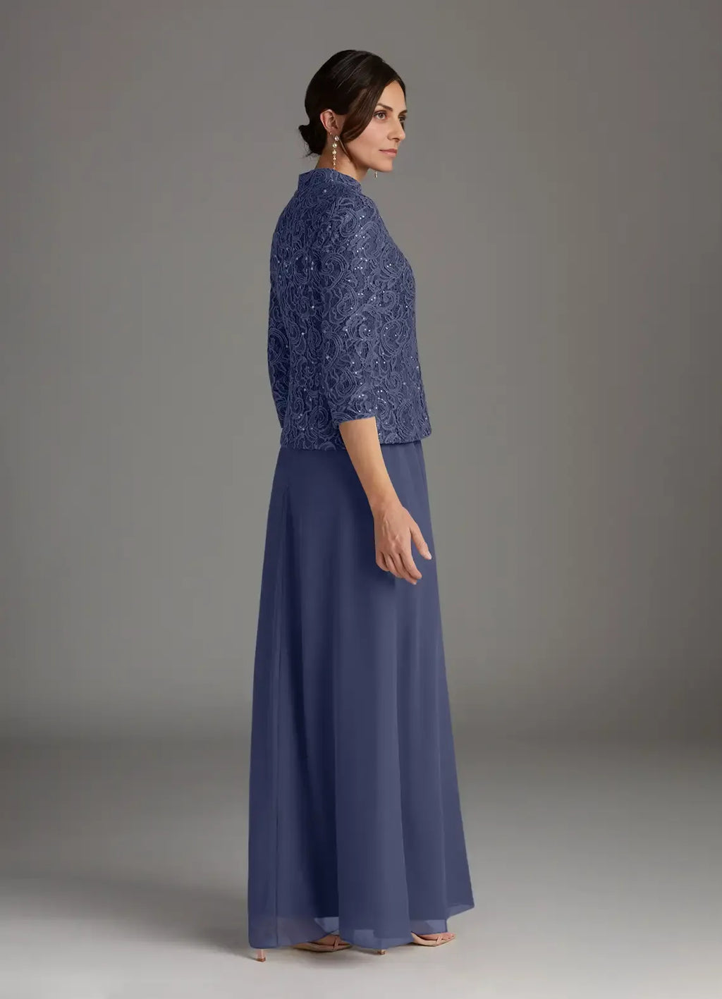 Dress Stormy Sheath Square Neck Sequins Dress Floor-Length Three-Quarter Sleeve Scoop Back Mother of the Bride Dress