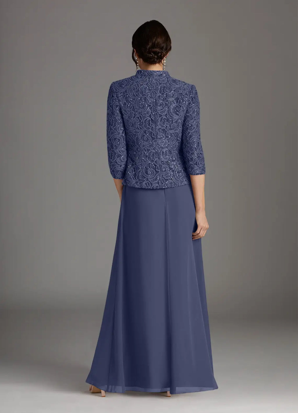 Dress Stormy Sheath Square Neck Sequins Dress Floor-Length Three-Quarter Sleeve Scoop Back Mother of the Bride Dress