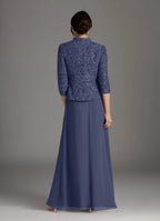 Dress Stormy Sheath Square Neck Sequins Dress Floor-Length Three-Quarter Sleeve Scoop Back Mother of the Bride Dress