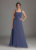 Dress Stormy Sheath Square Neck Sequins Dress Floor-Length Three-Quarter Sleeve Scoop Back Mother of the Bride Dress
