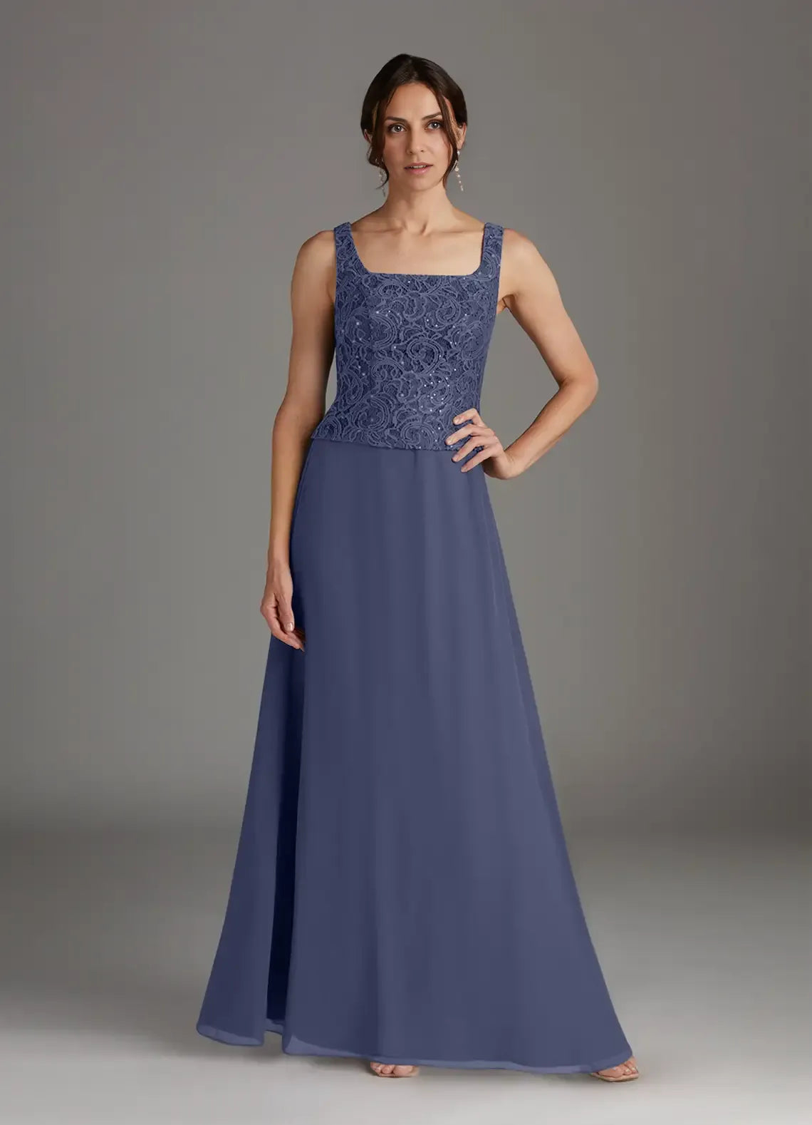Dress Stormy Sheath Square Neck Sequins Dress Floor-Length Three-Quarter Sleeve Scoop Back Mother of the Bride Dress