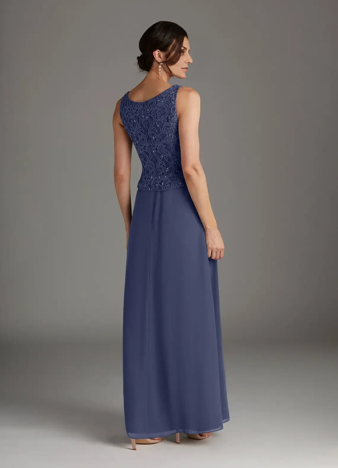 Dress Stormy Sheath Square Neck Sequins Dress Floor-Length Three-Quarter Sleeve Scoop Back Mother of the Bride Dress