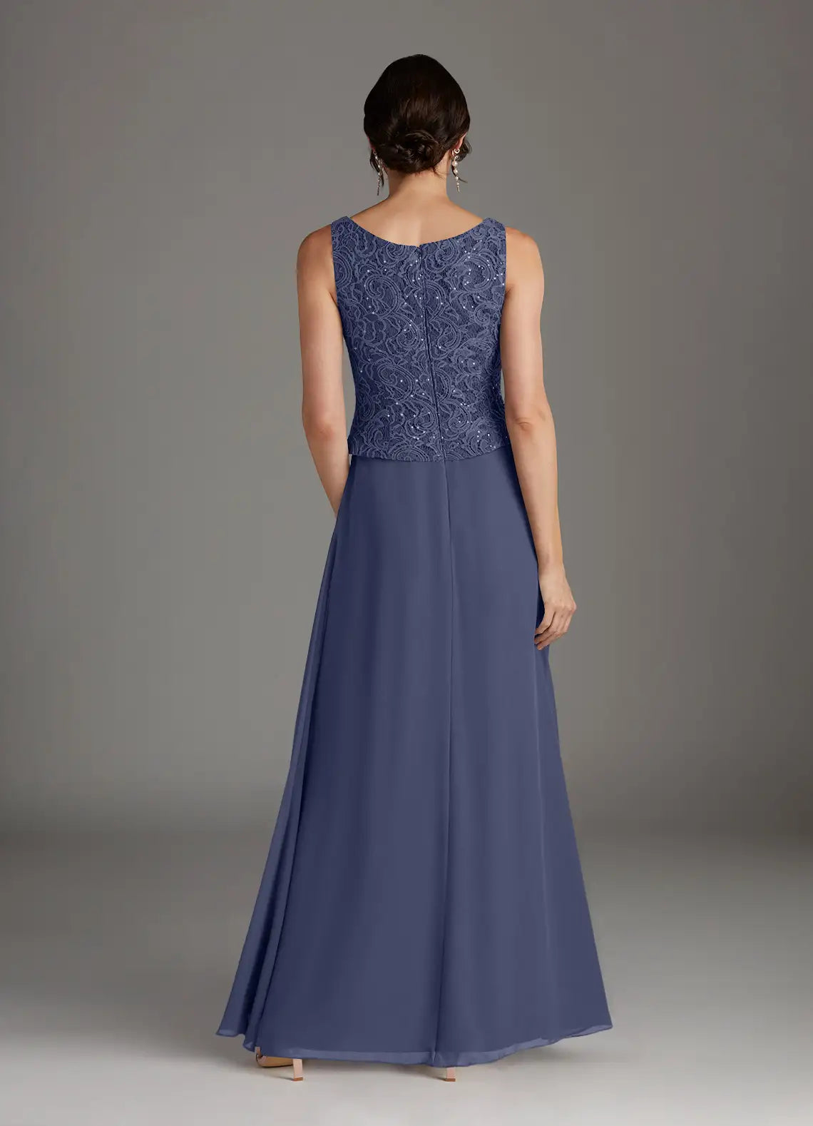 Dress Stormy Sheath Square Neck Sequins Dress Floor-Length Three-Quarter Sleeve Scoop Back Mother of the Bride Dress