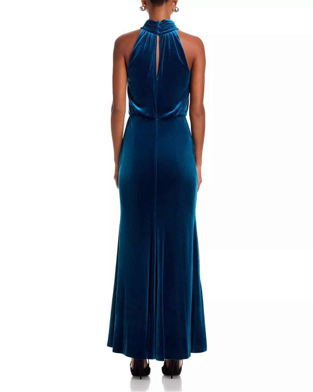 Plush A Line Turtleneck Halter Sleeveless Keyhole Back Floor Length For Sale Prom Dress