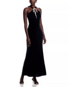 Plush Trumpet Halter Neck Sleeveless Square Back Floor Length For Women Prom Dress