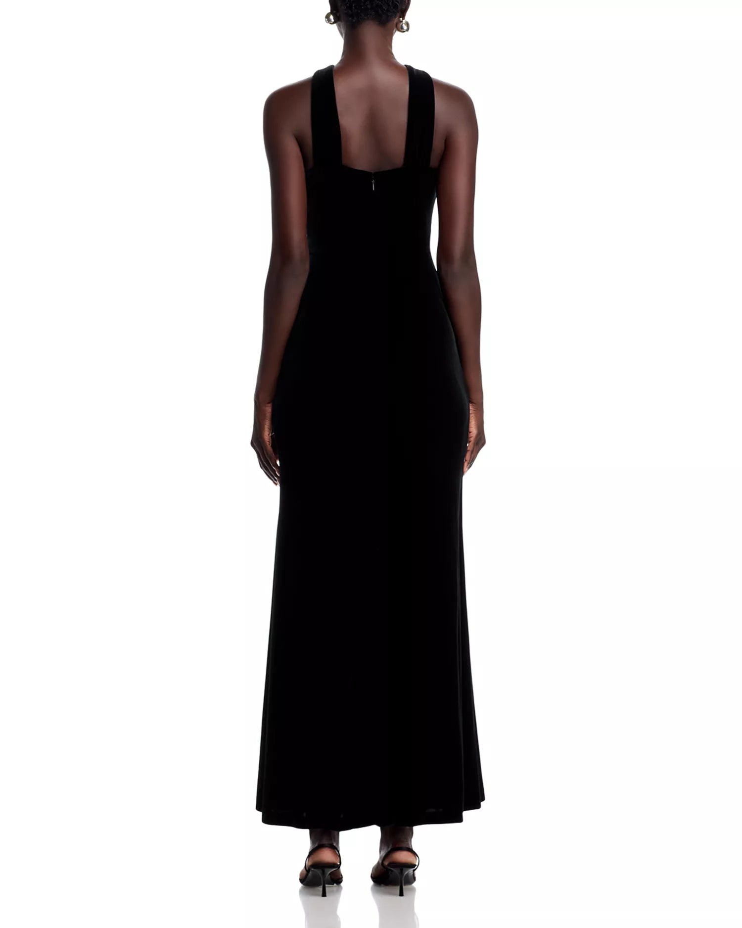 Plush Trumpet Halter Neck Sleeveless Square Back Floor Length For Women Prom Dress