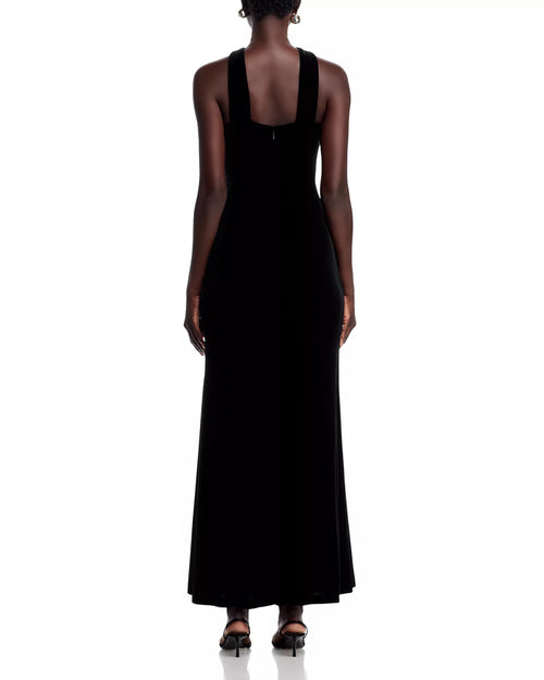 Plush Trumpet Halter Neck Sleeveless Square Back Floor Length For Women Prom Dress
