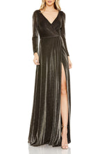 Polished A Line V Neck Long Sleeve Zipper Back Floor Length Evening Dress