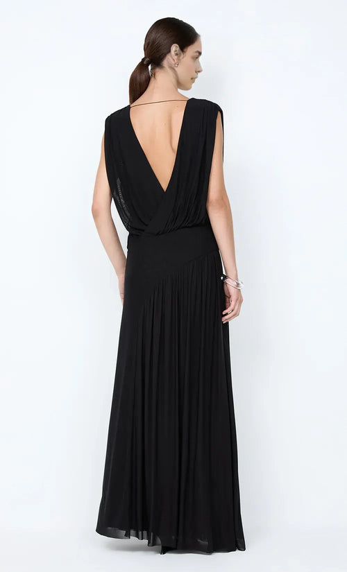 Robe de soirée trapèze polie, col en V, sans manches, dos en V profond, longueur ras du sol, à vendre