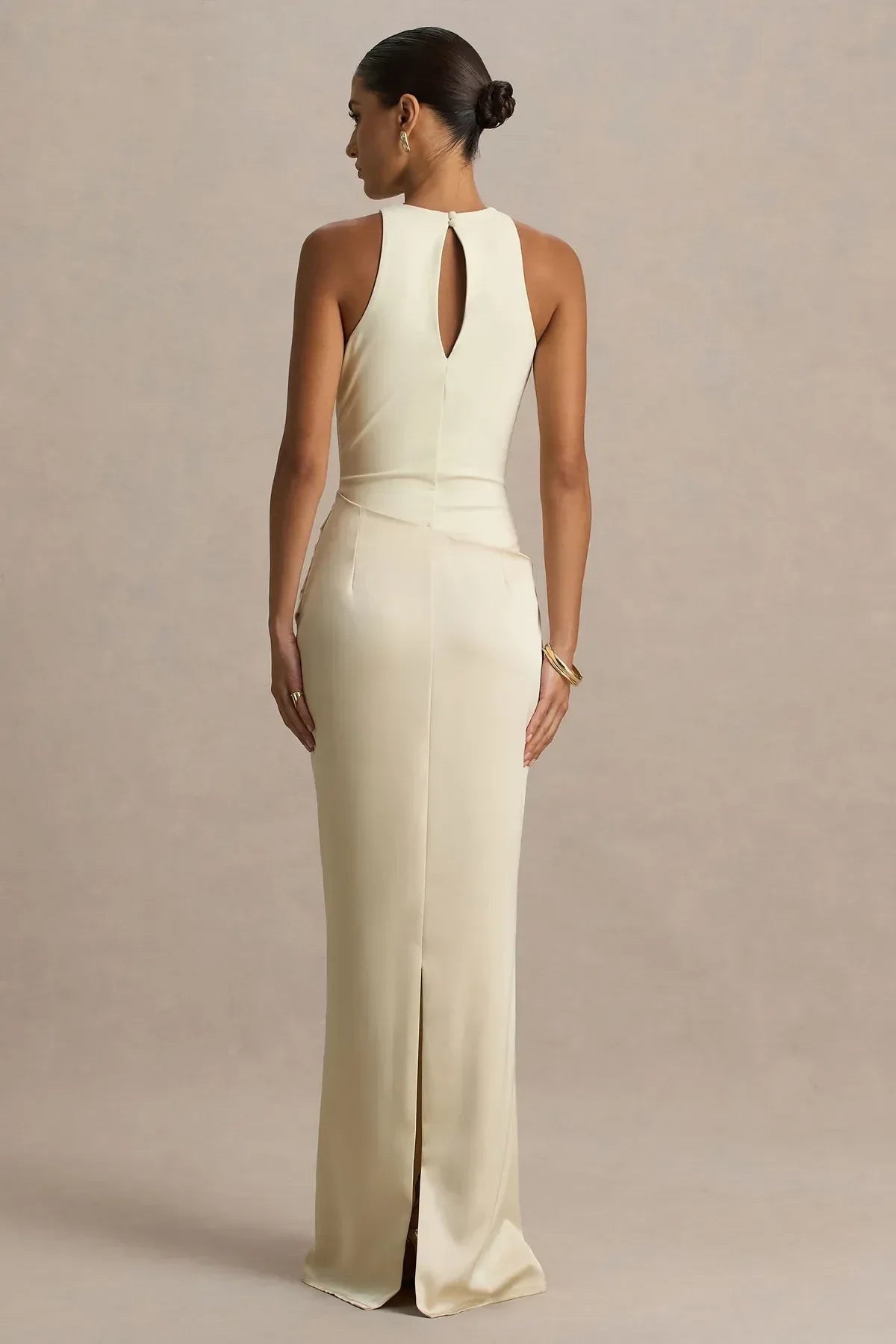 Polished Sheath High Neck Sleeveless Keyhole Back Floor Length Evening Dress
