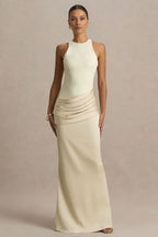 Polished Sheath High Neck Sleeveless Keyhole Back Floor Length Evening Dress