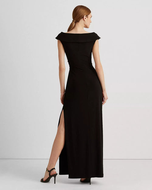 Robe de soirée longue élégante sans manches avec dos ouvert et épaules dénudées pour femme