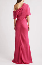 Polished Sheath One Shoulder Short Sleeve Draped Back Floor Length Evening Dress