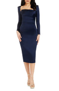 Polished Sheath Square Neck Long Sleeve Zipper Back Midi Evening Dress