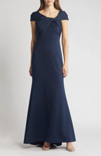 Polished Sheath Twist Neck Cap Sleeve Zipper Back Floor Length Evening Dress