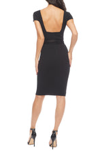 Polished Sheath V Neck Cap Sleeve Open Back Knee Length Evening Dress