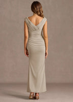 Polished Trumpet Off the Shoulder Cap Sleeve Cross Back Floor Length For Ladies Prom Dress