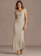 Polished Trumpet Off the Shoulder Cap Sleeve Cross Back Floor Length For Ladies Prom Dress