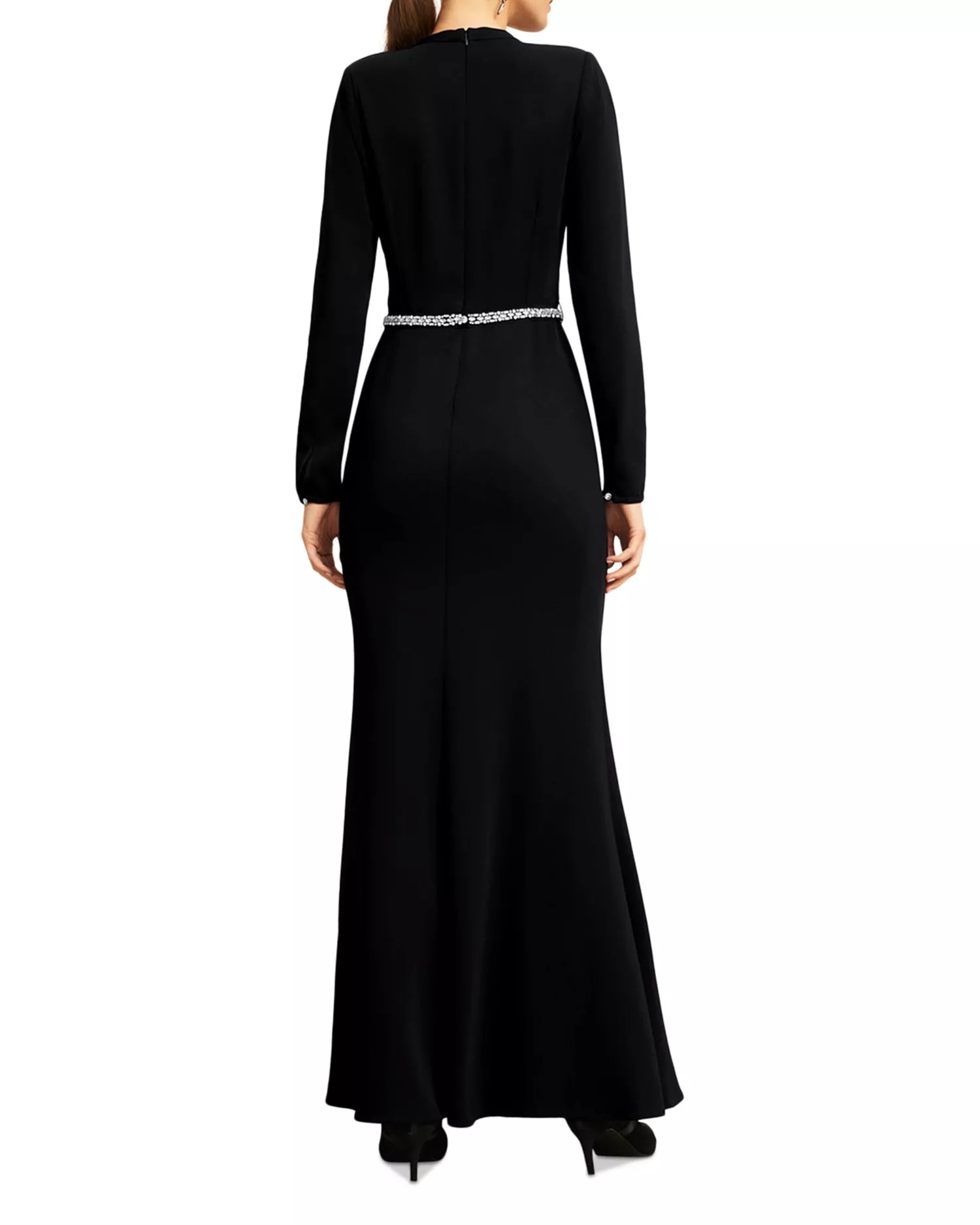 Polished Trumpet V Neck Long Sleeve Zipper Back Floor Length For Adults Prom Dress ﻿