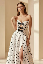 Polka-Dot A-Line Strapless Sweetheart Lace-Up-Back Floor-Length Prom Dress