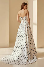 Polka-Dot A-Line Strapless Sweetheart Lace-Up-Back Floor-Length Prom Dress