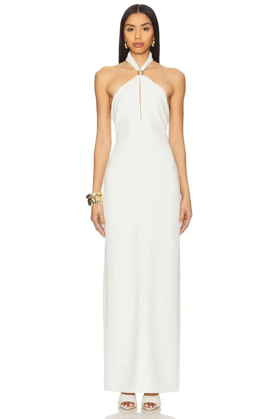 Elegant Sheath Halter Neck Sleeveless Zipper Back Floor Length Evening Dress