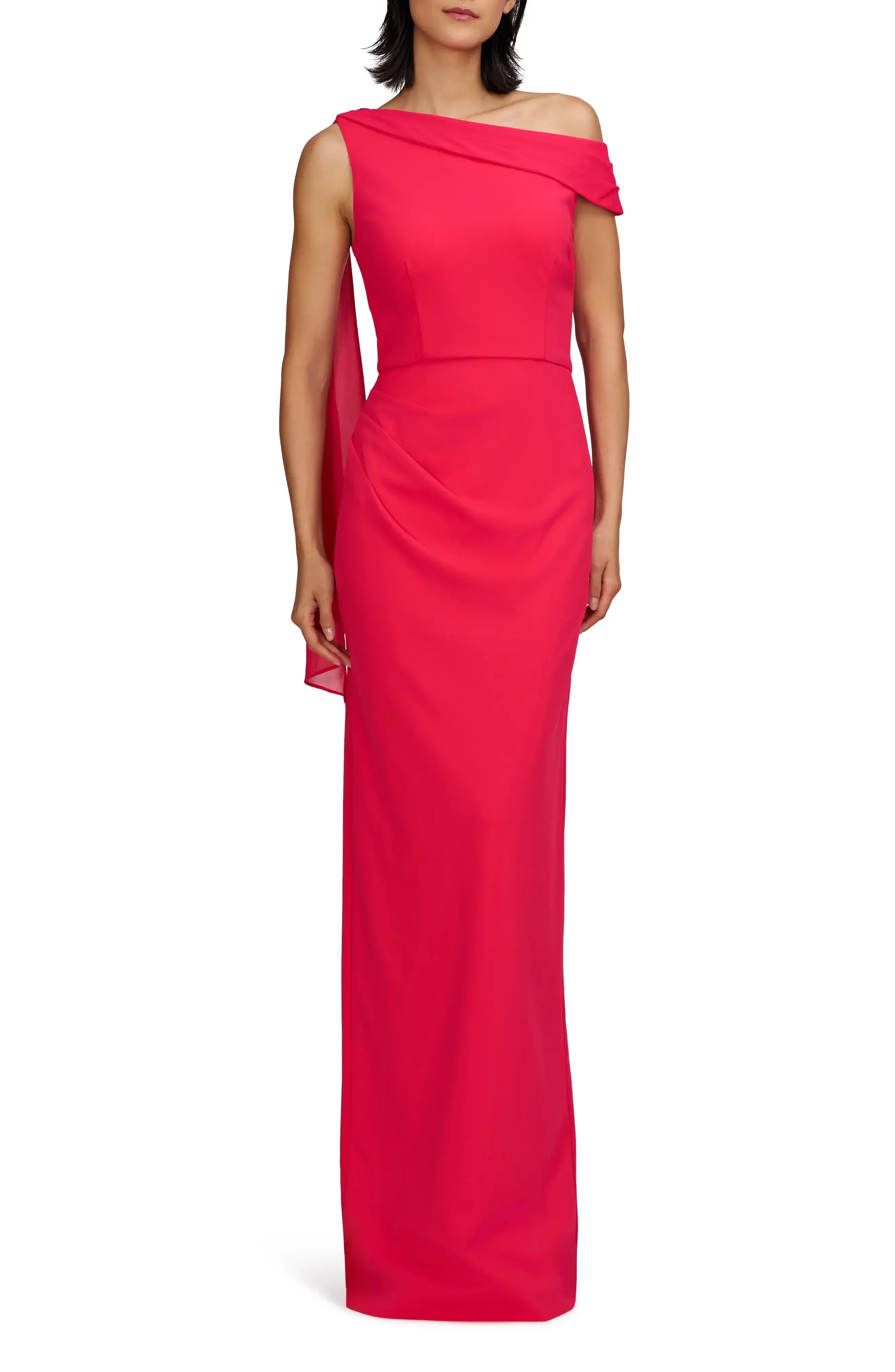 Pretty Sheath One Shoulder Sleeveless Draped Back Floor Length Evening Dress