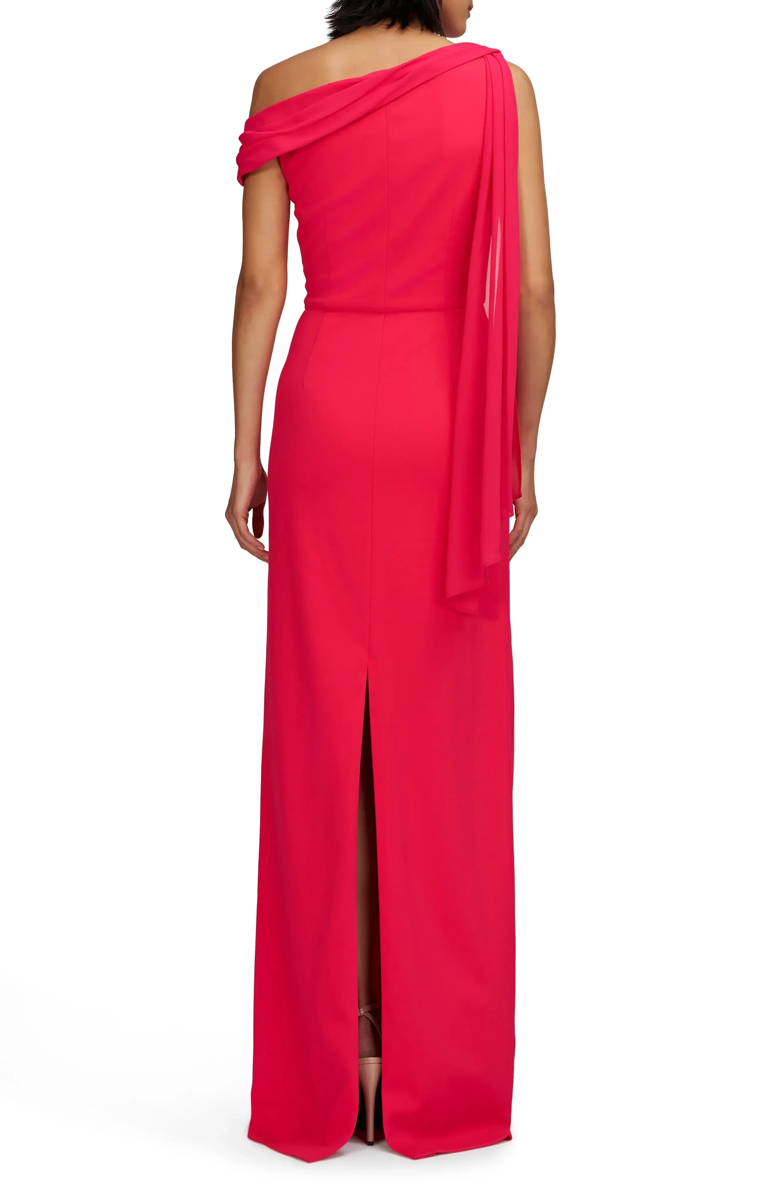 Pretty Sheath One Shoulder Sleeveless Draped Back Floor Length Evening Dress