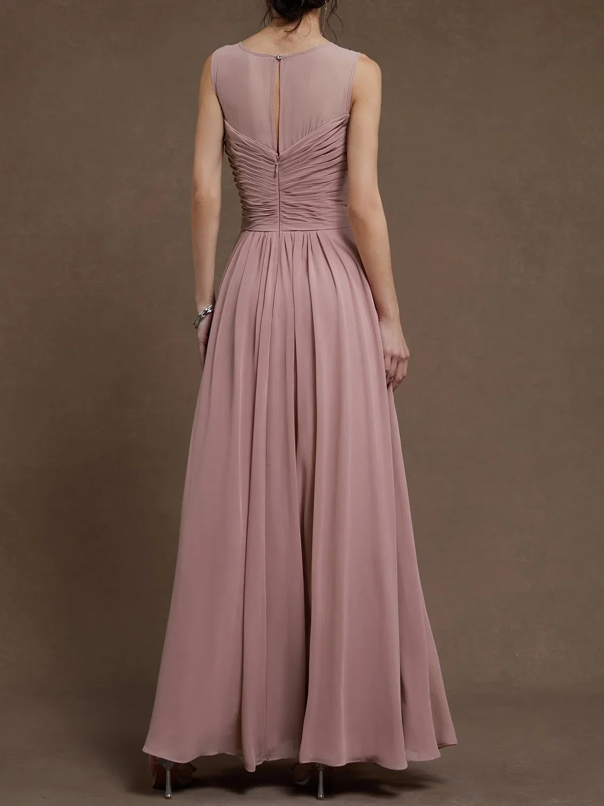 Pretty A-Line Crew Neck Sleeveless Keyhole Floor-Length Prom Dress