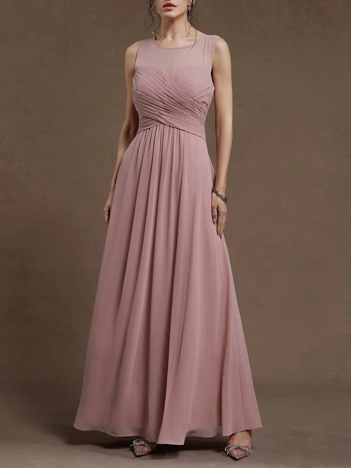 Pretty A-Line Crew Neck Sleeveless Keyhole Floor-Length Prom Dress