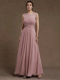 Pretty A-Line Crew Neck Sleeveless Keyhole Floor-Length Prom Dress
