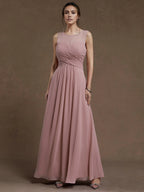 Pretty A-Line Crew Neck Sleeveless Keyhole Floor-Length Prom Dress