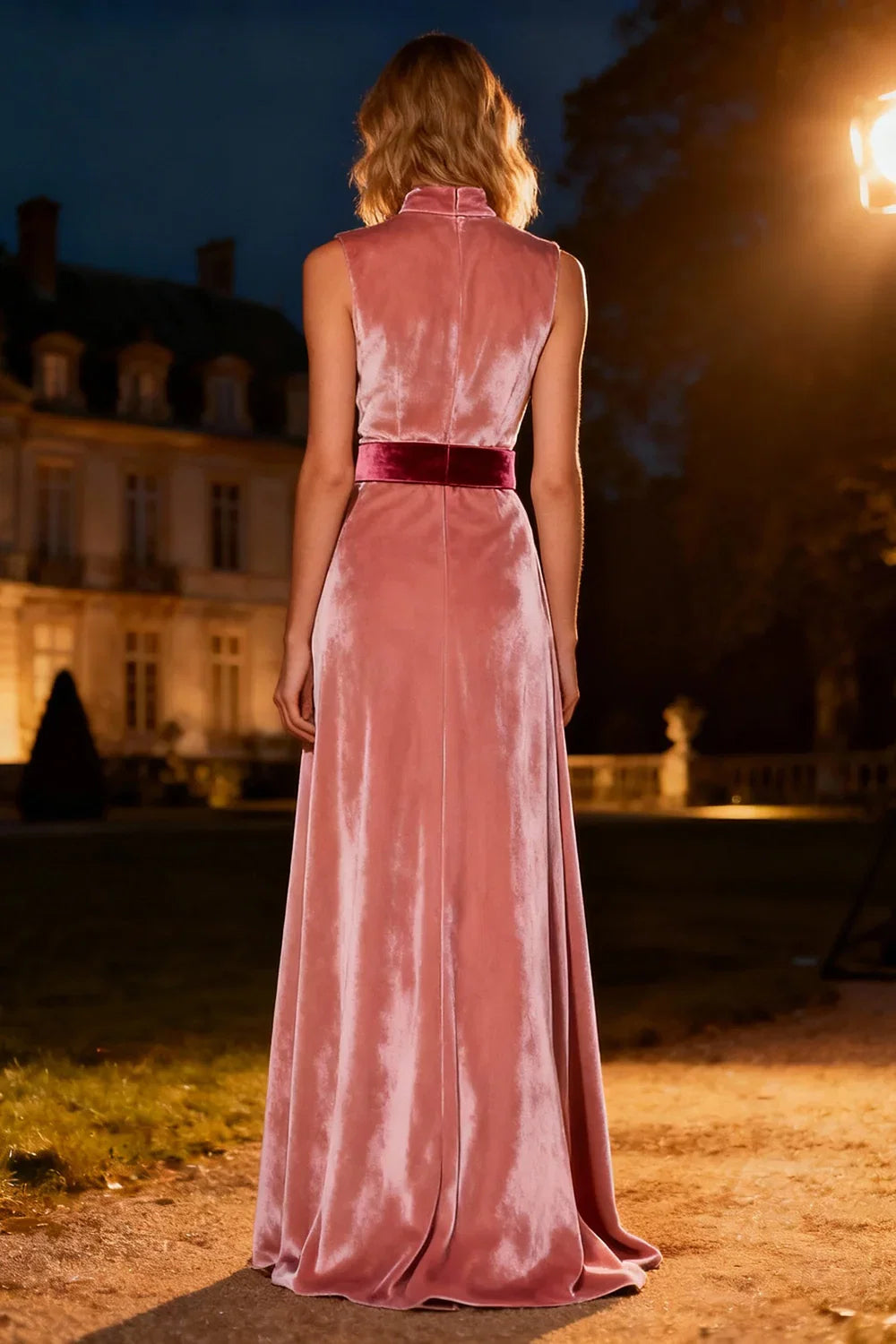 Pretty A-Line High Neck Sleeveless Sweep/Brush Train Winter Prom Dress