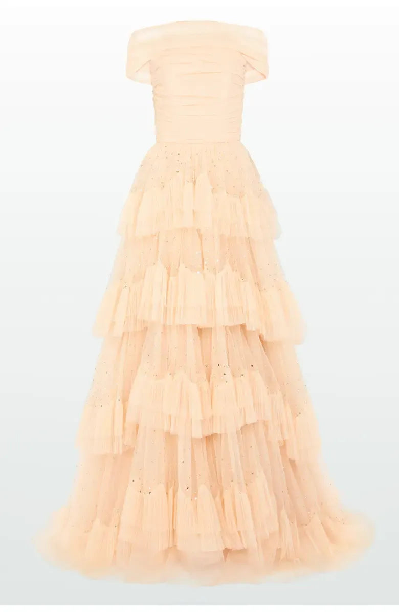 Pretty A-Line Off the Shoulder Cap Sleeve Zipper Up Floor-Length Prom Dress