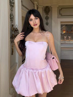 Pretty A-Line/Princess Strapless Sleeveless Criss Cross Back Short-Mini Homecoming Dress