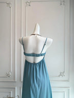 Light Blue A Line Spaghetti Strap Beaded Prom Dress With Ruffle For Women Bohemian Romance