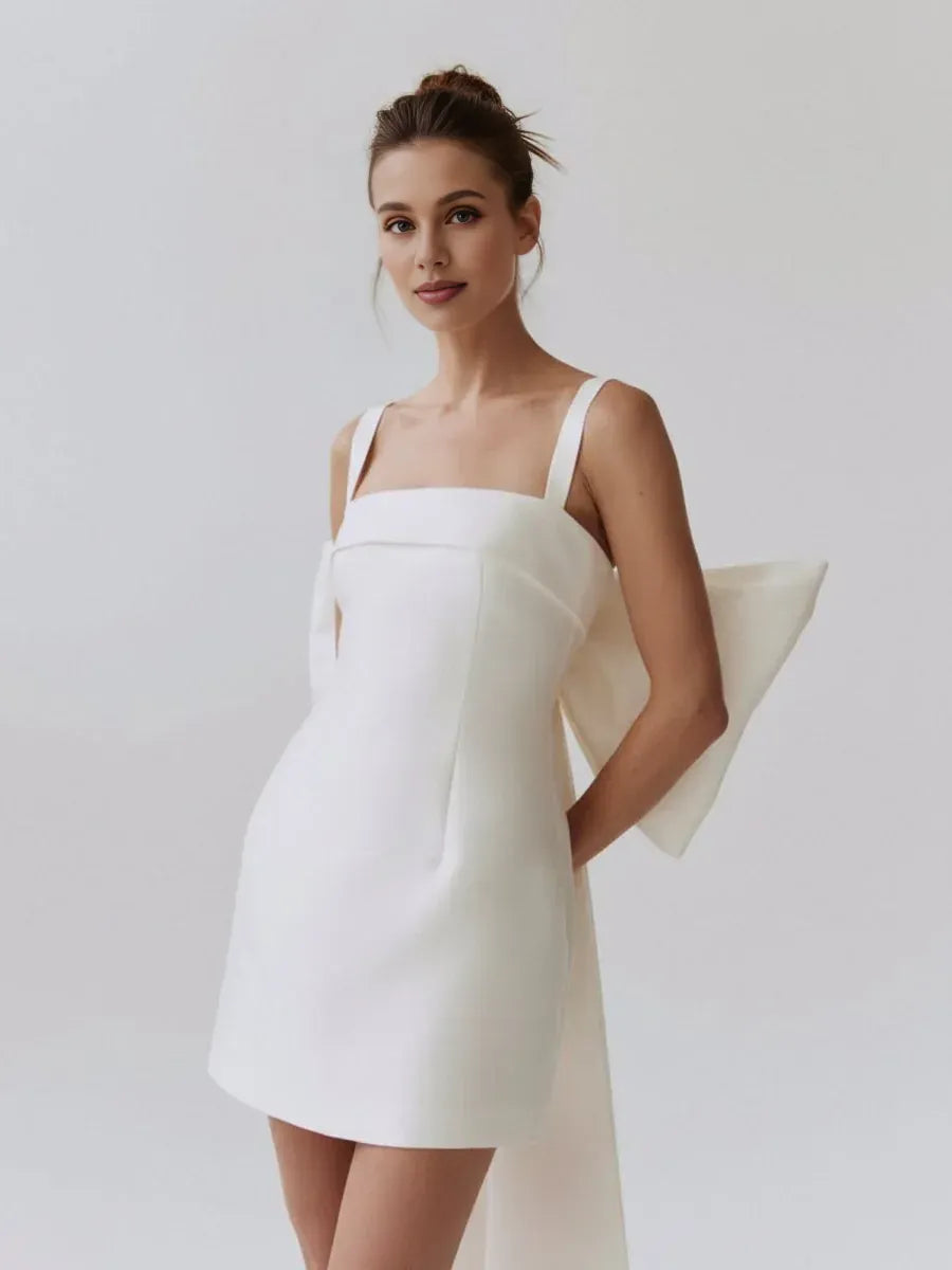 Pretty A-Line Square Neck Sleeveless Bow Back Short-Mini Wedding Dress