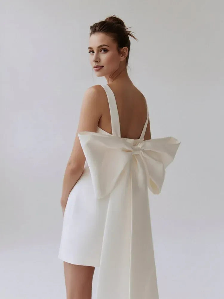 Pretty A-Line Square Neck Sleeveless Bow Back Short-Mini Wedding Dress