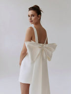 Pretty A-Line Square Neck Sleeveless Bow Back Short-Mini Wedding Dress